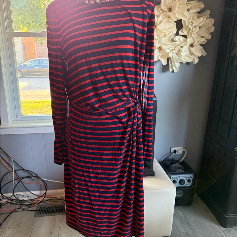 GAP Red and Black Striped Long Sleeve Dress